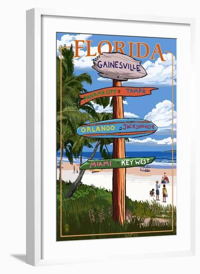 Gainesville, Florida - Destination Signpost-Lantern Press-Framed Art Print