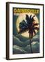 Gainesville, Florida - Palm and Moon-Lantern Press-Framed Art Print