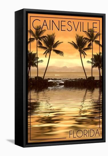 Gainesville, Florida - Palms and Orange Sunset-Lantern Press-Framed Stretched Canvas