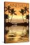 Gainesville, Florida - Palms and Orange Sunset-Lantern Press-Stretched Canvas