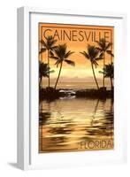 Gainesville, Florida - Palms and Orange Sunset-Lantern Press-Framed Art Print