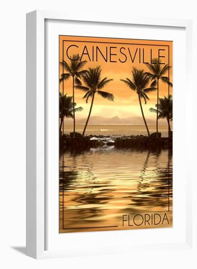 Gainesville, Florida - Palms and Orange Sunset-Lantern Press-Framed Art Print