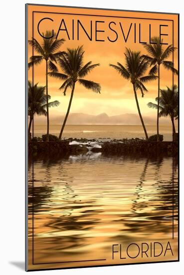 Gainesville, Florida - Palms and Orange Sunset-Lantern Press-Mounted Art Print