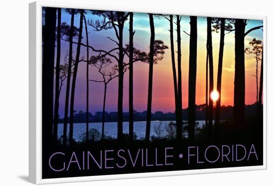 Gainesville, Florida - Sunset and Silhoutte-Lantern Press-Framed Art Print