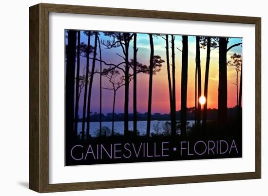 Gainesville, Florida - Sunset and Silhoutte-Lantern Press-Framed Art Print