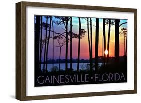 Gainesville, Florida - Sunset and Silhoutte-Lantern Press-Framed Art Print