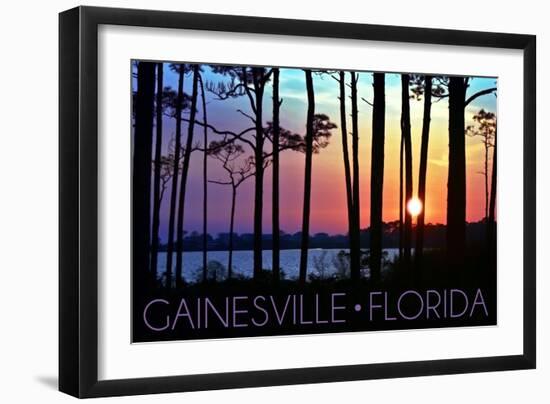 Gainesville, Florida - Sunset and Silhoutte-Lantern Press-Framed Art Print
