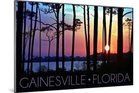 Gainesville, Florida - Sunset and Silhoutte-Lantern Press-Mounted Art Print