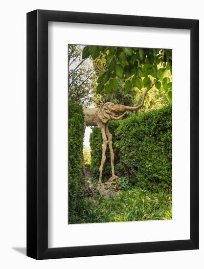 Gala Dali Castle Museum, elephant statue in garden, medieval home museum of Salvador Dali, Pubol, B-Eleanor Scriven-Framed Photographic Print