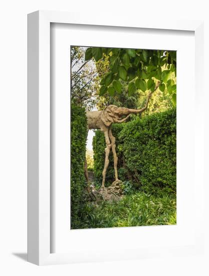 Gala Dali Castle Museum, elephant statue in garden, medieval home museum of Salvador Dali, Pubol, B-Eleanor Scriven-Framed Photographic Print