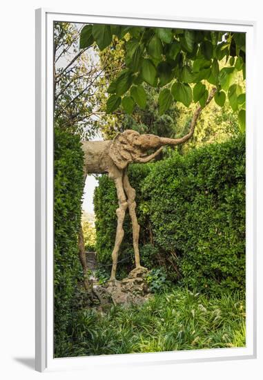 Gala Dali Castle Museum, elephant statue in garden, medieval home museum of Salvador Dali, Pubol, B-Eleanor Scriven-Framed Premium Photographic Print