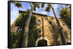 Gala Dali Castle Museum facade amidst tall trees, medieval home of Salvador Dali, Pubol, Baix Empor-Eleanor Scriven-Framed Stretched Canvas