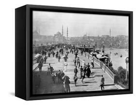 Galata Bridge Spanning Golden Horn to Blue Mosque-null-Framed Stretched Canvas