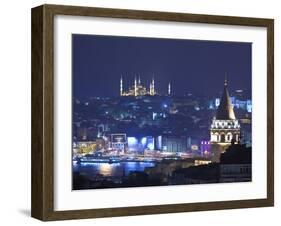 Galata Tower and Blue Mosque (Sultan Ahmet Camii), Sultanahmet, Istanbul, Turkey-Jon Arnold-Framed Photographic Print