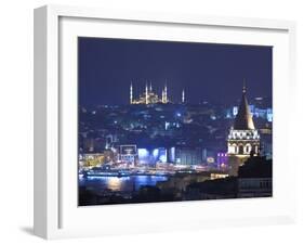 Galata Tower and Blue Mosque (Sultan Ahmet Camii), Sultanahmet, Istanbul, Turkey-Jon Arnold-Framed Photographic Print