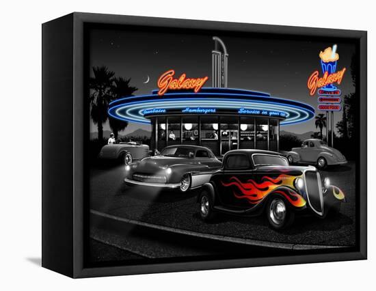 Galaxy Diner - Black and White-Helen Flint-Framed Stretched Canvas