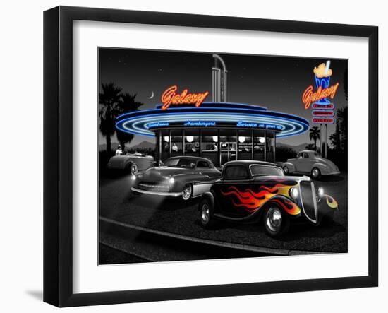 Galaxy Diner - Black and White-Helen Flint-Framed Art Print