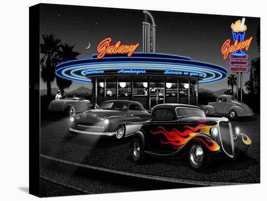 Galaxy Diner - Black and White-Helen Flint-Stretched Canvas