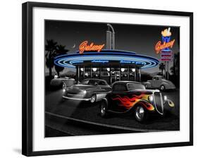 Galaxy Diner - Black and White-Helen Flint-Framed Art Print