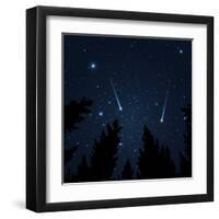 Galaxy with Framed with Pine Trees. Night Sky and Shooting Stars. Milky Way. Vector Illustration-acid2728k-Framed Art Print