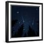 Galaxy with Framed with Pine Trees. Night Sky and Shooting Stars. Milky Way. Vector Illustration-acid2728k-Framed Art Print