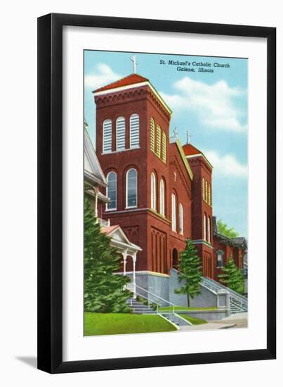 Galena, Illinois - Exterior View of St. Michael's Catholic Church, c.1955-Lantern Press-Framed Art Print