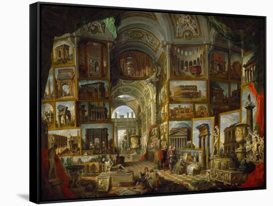 Galerie de vues de la Rome antique, painted 1756-57 for the Duc de Choiseul.-Giovanni Paolo Pannini-Framed Stretched Canvas