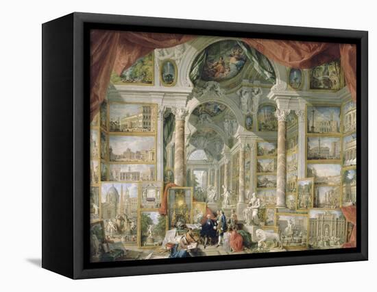 Galerie de vues de la Rome Moderne-Giovanni Paolo Pannini-Framed Stretched Canvas