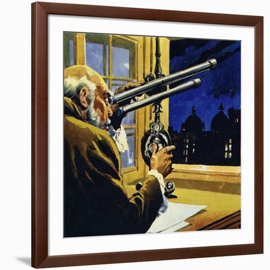 Galileo Created a Telescope and Discovered Four Satellites of Jupiter-null-Framed Giclee Print