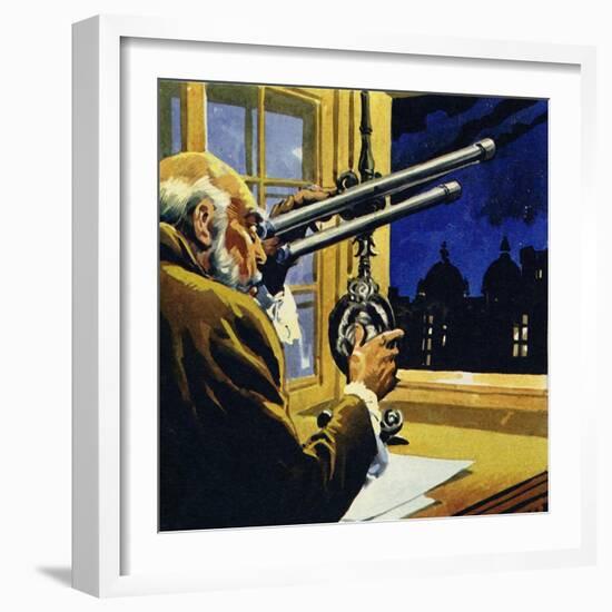 Galileo Created a Telescope and Discovered Four Satellites of Jupiter-null-Framed Giclee Print