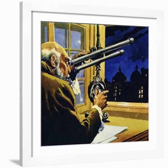 Galileo Created a Telescope and Discovered Four Satellites of Jupiter-null-Framed Giclee Print