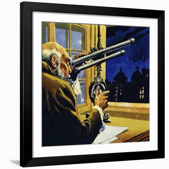 Galileo Created a Telescope and Discovered Four Satellites of Jupiter-null-Framed Giclee Print