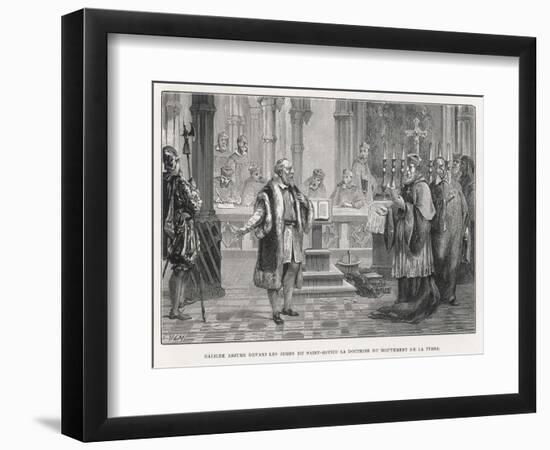 Galileo Denies the Movement of the Earth to the Judges of the Holy Office-Louis Figuier-Framed Art Print