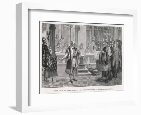 Galileo Denies the Movement of the Earth to the Judges of the Holy Office-Louis Figuier-Framed Art Print