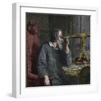 Galileo Galilei and His Telescope - Engraving 1864-Stefano Bianchetti-Framed Giclee Print