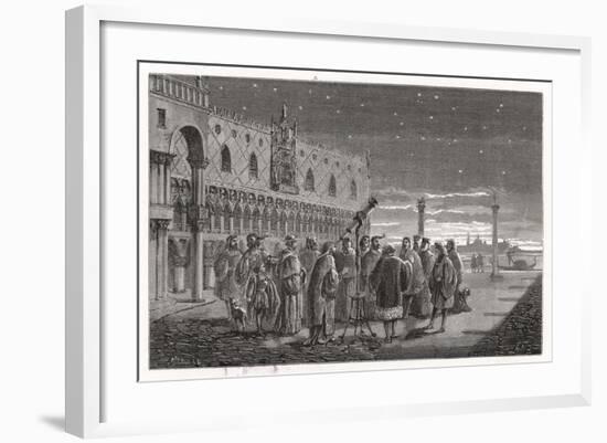 Galileo Shows the Satellites of Jupiter to Venetian Senators-Louis Figuier-Framed Art Print