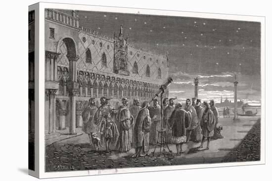 Galileo Shows the Satellites of Jupiter to Venetian Senators-Louis Figuier-Stretched Canvas