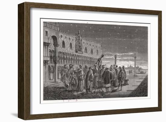 Galileo Shows the Satellites of Jupiter to Venetian Senators-Louis Figuier-Framed Art Print