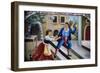 Gallant Scene with Costumed Characters, Wood Panel Painting, Sicilian Handicrafts, Italy, Detail-null-Framed Giclee Print