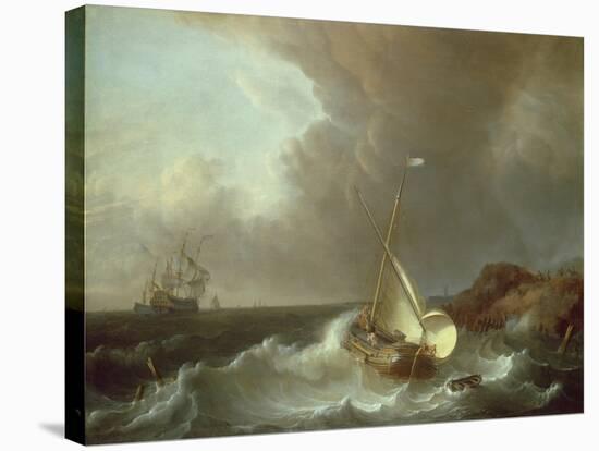 Galleon in Stormy Seas-Jan Claes Rietschoof-Stretched Canvas