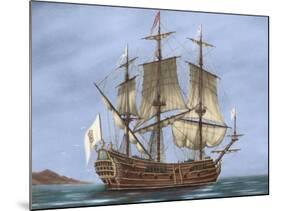 Galleon Saint Lucia. 17th Century. Coloured. Italy-null-Mounted Giclee Print