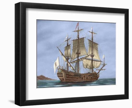 Galleon Saint Lucia. 17th Century. Coloured. Italy-null-Framed Giclee Print