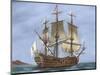 Galleon Saint Lucia. 17th Century. Coloured. Italy-null-Mounted Giclee Print