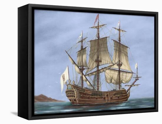 Galleon Saint Lucia. 17th Century. Coloured. Italy-null-Framed Stretched Canvas