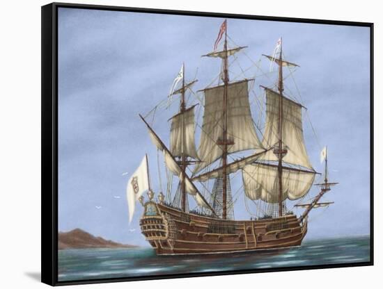 Galleon Saint Lucia. 17th Century. Coloured. Italy-null-Framed Stretched Canvas