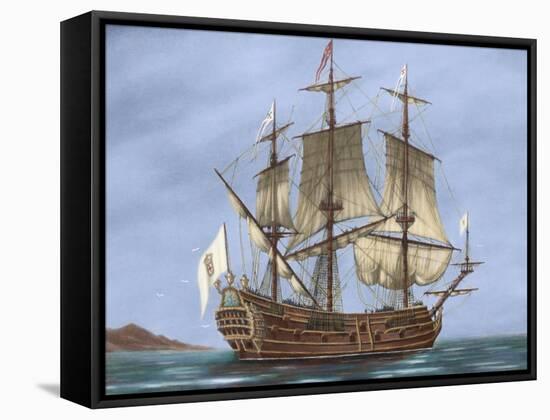 Galleon Saint Lucia. 17th Century. Coloured. Italy-null-Framed Stretched Canvas