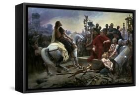 Gallic Chief Vercingetorix Throws His Sword at Feet of Julius Caesar, 46 BC-Lionel Noel Royer-Framed Stretched Canvas