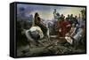 Gallic Chief Vercingetorix Throws His Sword at Feet of Julius Caesar, 46 BC-Lionel Noel Royer-Framed Stretched Canvas