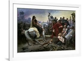 Gallic Chief Vercingetorix Throws His Sword at Feet of Julius Caesar, 46 BC-Lionel Noel Royer-Framed Premium Giclee Print