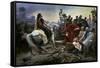 Gallic Chief Vercingetorix Throws His Sword at Feet of Julius Caesar, 46 BC-Lionel Noel Royer-Framed Stretched Canvas
